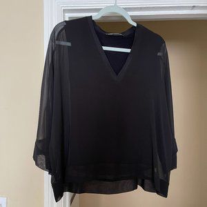 Zara Woman black sheer boxy blouse with tank top underneath, Size S